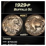 1929-p Buffalo Nickel 5c Grades ms65+