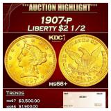 1907-p Gold Liberty Quarter Eagle $2 1/2 ms66+ SEG