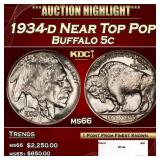 1934-d Buffalo Nickel Near Top Pop 5c ms66 SEGS