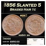 1856 Slanted 5 Braided Hair Large Cent 1c ms64+ bn