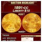 1891-cc Gold Liberty Eagle $10 ms63+ SEGS