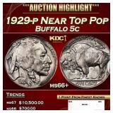 1929-p Buffalo Nickel Near Top Pop 5c ms66+ SEGS