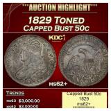 1829 Capped Bust Half Dollar Toned 50c ms62+ USCG