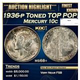 1936-p Mercury Dime Toned TOP POP! 10c ms68+ SEGS