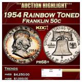 1954 Proof Franklin Half Dollar Rainbow Toned 50c