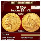 1915-p Gold Indian Quarter Eagle $2 1/2 ms64+ SEGS