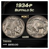 1934-p Buffalo Nickel 5c Grades ms66