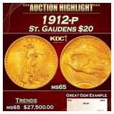 1912-p Gold St. Gaudens Double Eagle $20 ms65 SEGS