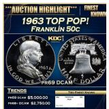 1963 Proof Franklin Half Dollar TOP POP! 50c pr69