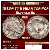 1913-p Ty II Buffalo Nickel Near Top Pop! 5c ms66+