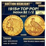 1915-p Gold Indian Quarter Eagle TOP POP! $2 1/2 m