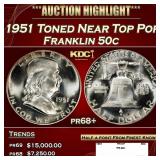 1951 Proof Franklin Half Dollar Toned Near Top Pop