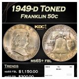 1949-d Franklin Half Dollar Toned 50c ms65+ fbl SE