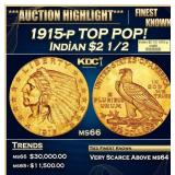 1915-p Gold Indian Quarter Eagle TOP POP! $2 1/2 m