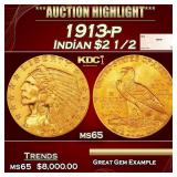 1913-p Gold Indian Quarter Eagle $2 1/2 ms65 SEGS