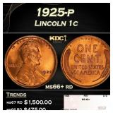 1925-p Lincoln Cent 1c ms66+ rd SEGS