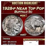 1928-p Buffalo Nickel Near Top Pop 5c ms67 SEGS