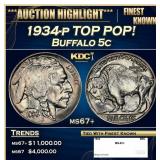 1934-p Buffalo Nickel TOP POP! 5c ms67+ SEGS