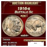 1916-s Buffalo Nickel 5c ms64+ SEGS