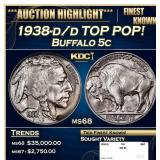 1938-d/d Buffalo Nickel TOP POP! 5c ms68 SEGS