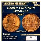 1929-p Lincoln Cent TOP POP! 1c ms67+ rd SEGS