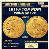 1911-p Gold Indian Quarter Eagle TOP POP! $2 1/2 m