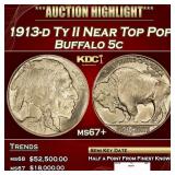 1913-d Ty II Buffalo Nickel Near Top Pop 5c ms67+