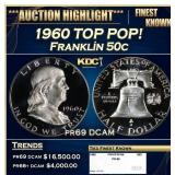1960 Proof Franklin Half Dollar TOP POP! 50c pr69