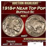 1918-p Buffalo Nickel Near Top Pop! 5c ms67 SEGS