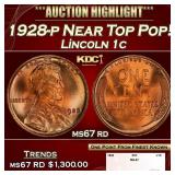1928-p Lincoln Cent Near Top Pop! 1c ms67 rd SEGS