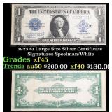 1923 $1 large size Silver Certificate Grades xf+ S