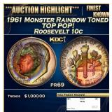 1961 Proof Roosevelt Dime Monster Rainbow Toned TO