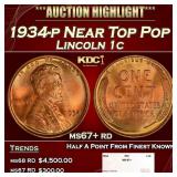 1934-p Lincoln Cent Near Top Pop 1c ms67+ rd SEGS