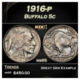 1916-p Buffalo Nickel 5c Grades ms65