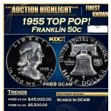 1955 Proof Franklin Half Dollar TOP POP! 50c pr69
