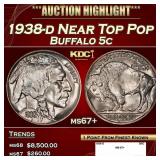 1938-d Buffalo Nickel Near Top Pop 5c ms67+ SEGS