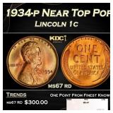1934-p Lincoln Cent Near Top Pop 1c ms67 rd SEGS