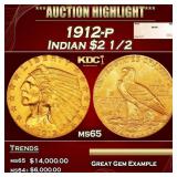 1912-p Gold Indian Quarter Eagle $2 1/2 ms65 SEGS