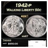 1942-p Walking Liberty Half Dollar 50c ms67 SEGS