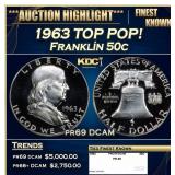 1963 Proof Franklin Half Dollar TOP POP! 50c pr69