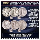 Complete 4 Coin 1945 Mercury Dime Set P, D, S & Ra