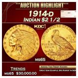1914-d Gold Indian Quarter Eagle $2 1/2 ms65 SEGS