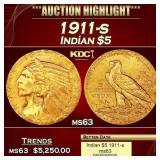1911-s Gold Indian Half Eagle $5 ms63 USCG