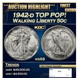 1942-d Walking Liberty Half Dollar TOP POP! 50c ms