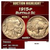 1915-p Buffalo Nickel 5c ms66+ SEGS