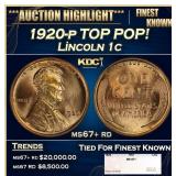 1920-p Lincoln Cent TOP POP! 1c ms67+ rd SEGS