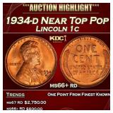 1934-d Lincoln Cent Near Top Pop 1c ms66+ rd SEGS