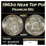 1963-d Franklin Half Dollar Near Top Pop 50c ms66+