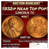 1932-p Lincoln Cent Near Top Pop! 1c ms67 rd SEGS