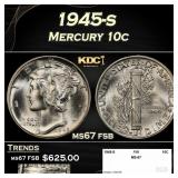 1945-s Mercury Dime 10c ms67 fsb SEGS